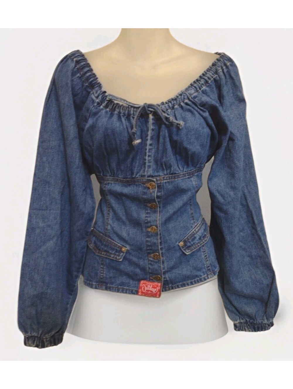 Denim Corset Top Vintage 90s Outlaw Western Cowgirl On Off Shoulder Blouse